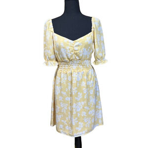 Abercrombie & Fitch Babydoll Dress Smocked Yellow Floral Size M Y2K Cottagecore